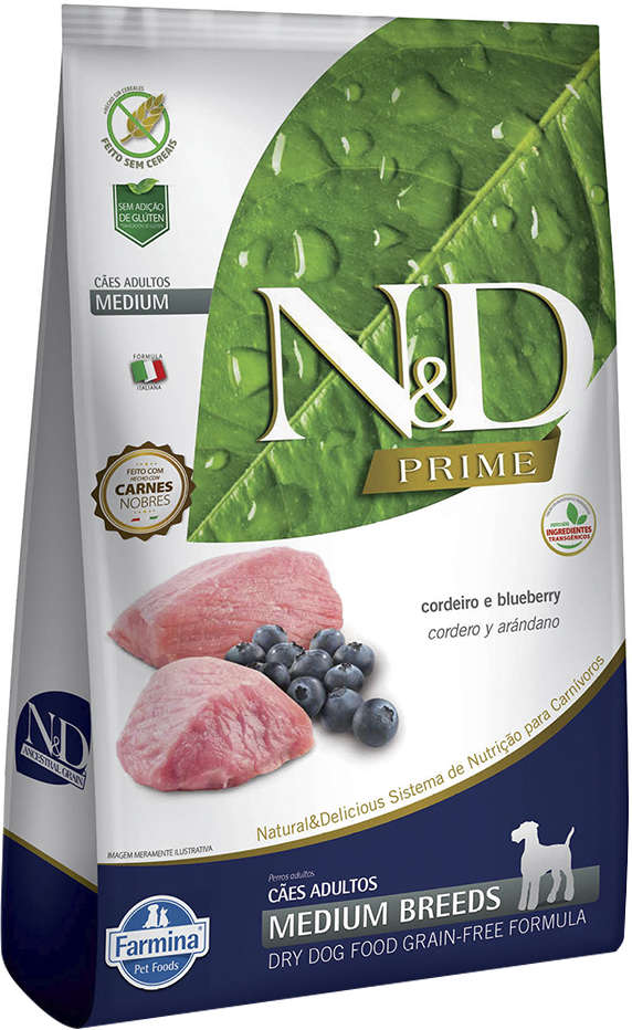 Ração Farmina N&D Prime Cordeiro e Blueberry Cães Adultos Raças Médias - 10,1Kg