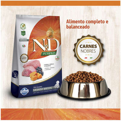 Ração Farmina N&D Pumpkin Carnes Nobres Cordeiro para Cães Filhotes de Raças Médias