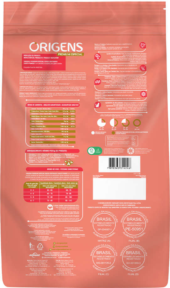 Ração Seca Origens Frango Gatos Castrados - 10,1Kg