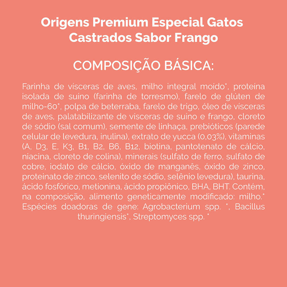 Ração Seca Origens Frango Gatos Castrados - 10,1Kg