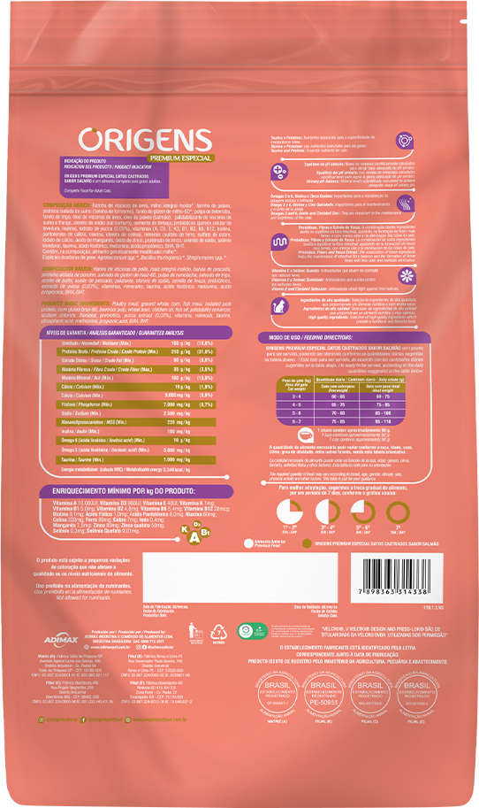 Ração Seca Origens Salmão Gatos Castrados - 3Kg
