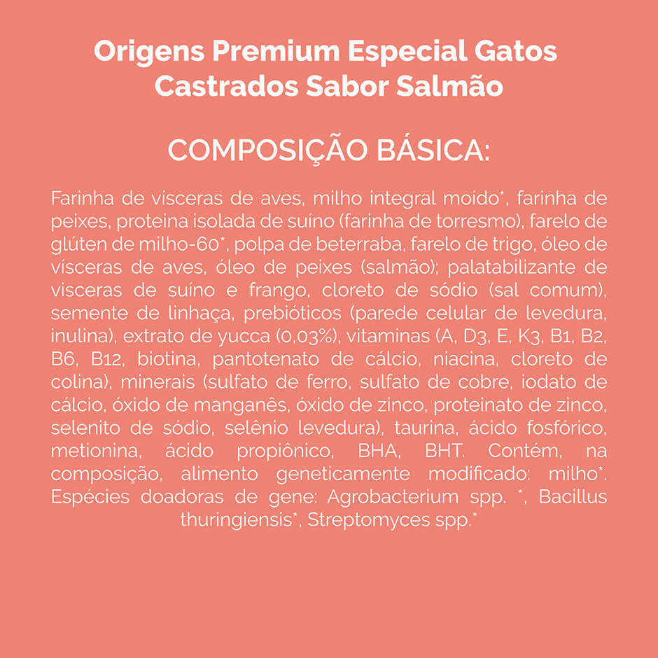 Ração Seca Origens Salmão Gatos Castrados - 3Kg