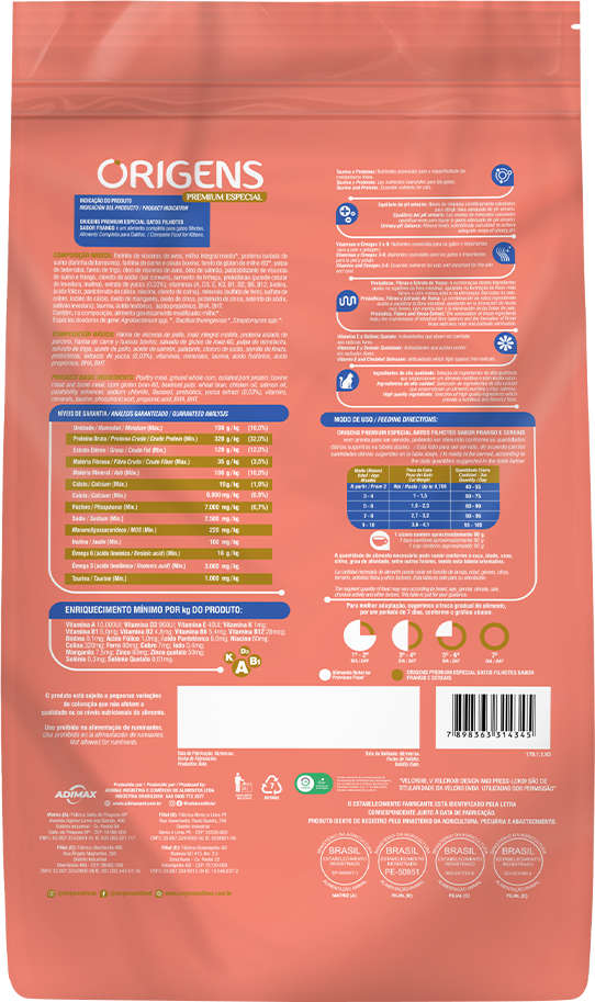Ração Seca Origens Frango e Cereais Gatos Filhotes - 3Kg