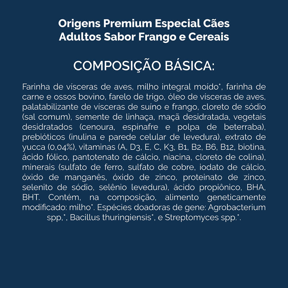 Ração Seca Origens Frango e Cereais Cães Adultos - 15Kg