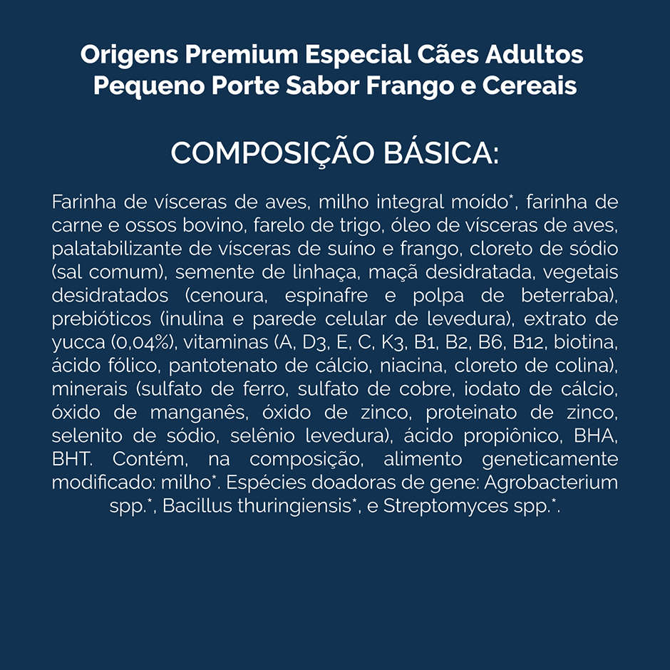 Ração Seca Origens Frango e Cereais Cães Adultos Raças Minis e Pequenas - 10,1Kg