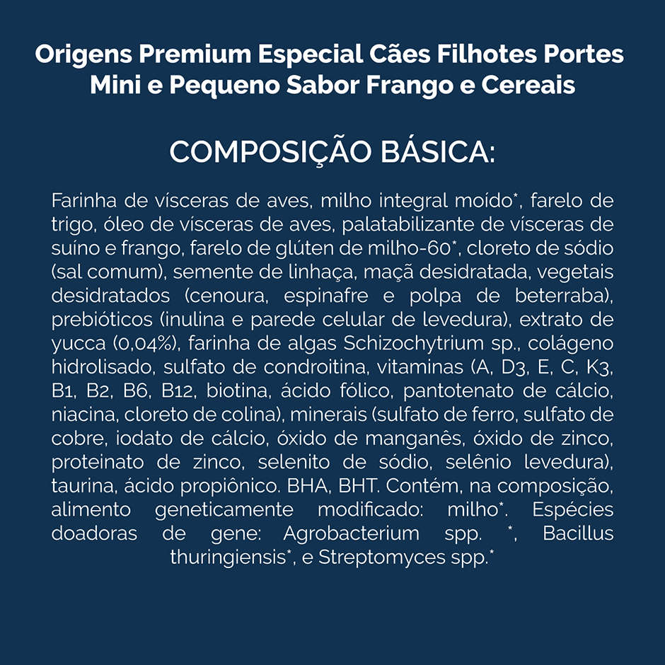 Ração Seca Origens Frango e Cereais Cães Filhotes - 3Kg