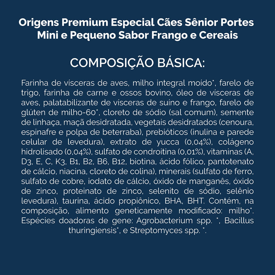 Ração Seca Origens Frango e Cereais Integrais para Cães Sênior Raças Mini e Pequena - 10,1Kg