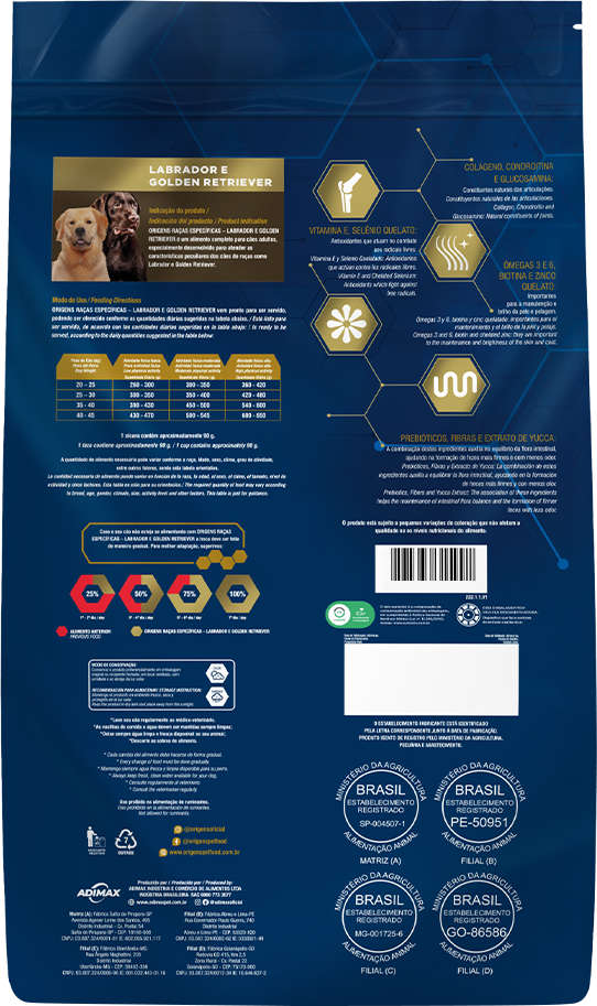 Ração Seca Origens Raças Específicas para Cães Adultos das Raças Labrador e Golden Retriever - 15Kg