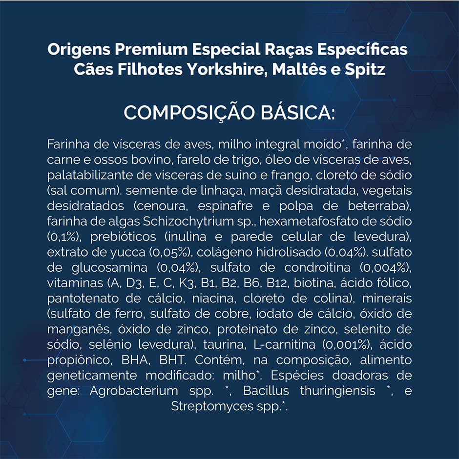 Ração Seca Origens Raças Específicas para Cães Filhotes das Raças Yorkshire, Maltês e Spitz - 3Kg