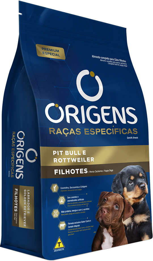 Ração Seca Origens Raças Específicas para Cães Filhotes das Raças Pit Bull e Rottweiler - 15Kg
