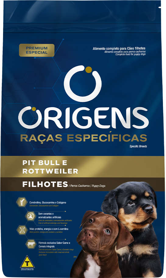 Ração Seca Origens Raças Específicas para Cães Filhotes das Raças Pit Bull e Rottweiler - 15Kg