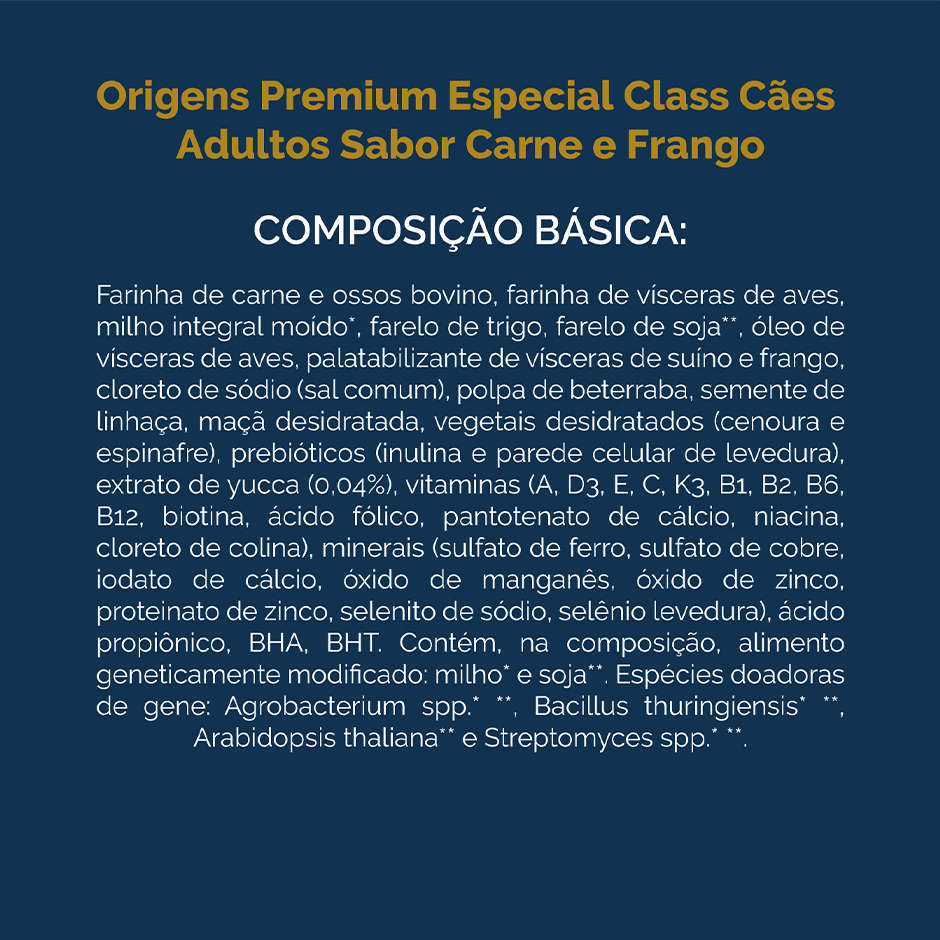 Ração Seca Origens Class Carne e Frango para Cães Adultos - 20Kg