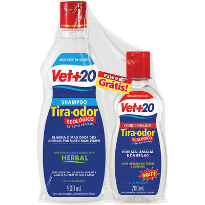 Kit VET+20 Shampoo Tira Odor Herbal + Condicionador Tira Odor