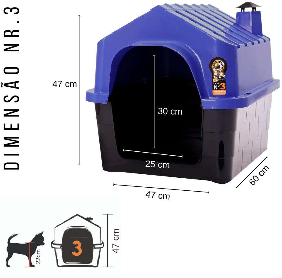 Casa Durahouse Azul para Cães - Tam. 03
