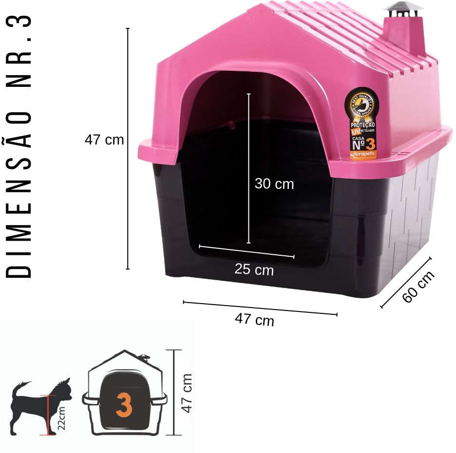 Casa Durahouse Rosa para Cães - Tam. 03