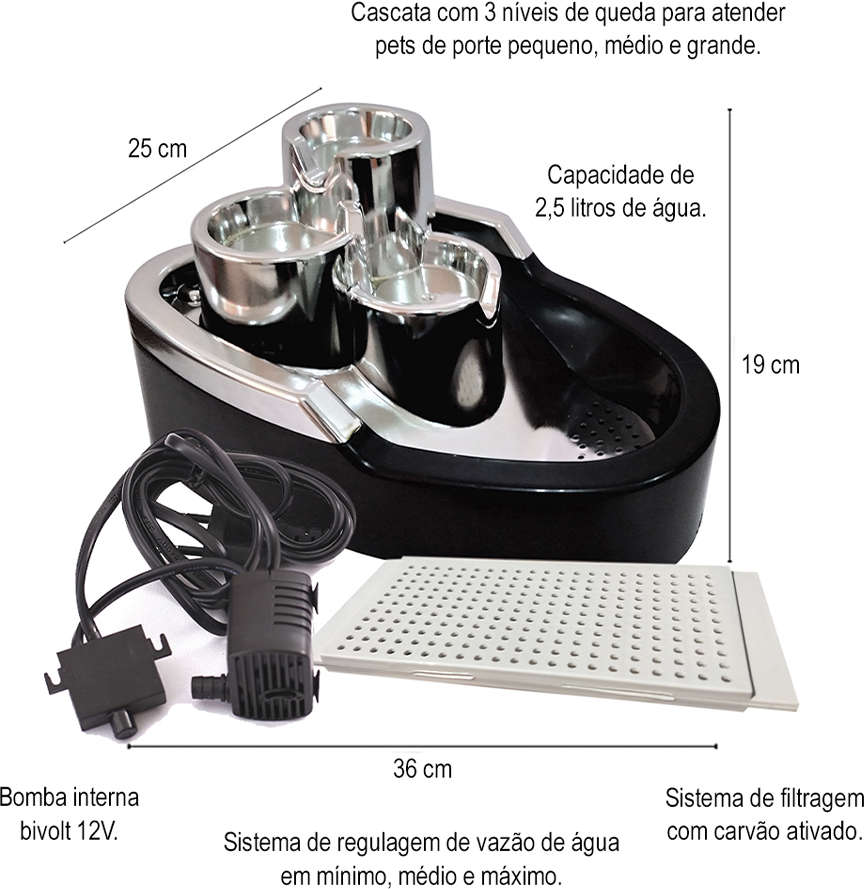 Fonte Bebedouro Duracats Silver para Gatos - Bivolt