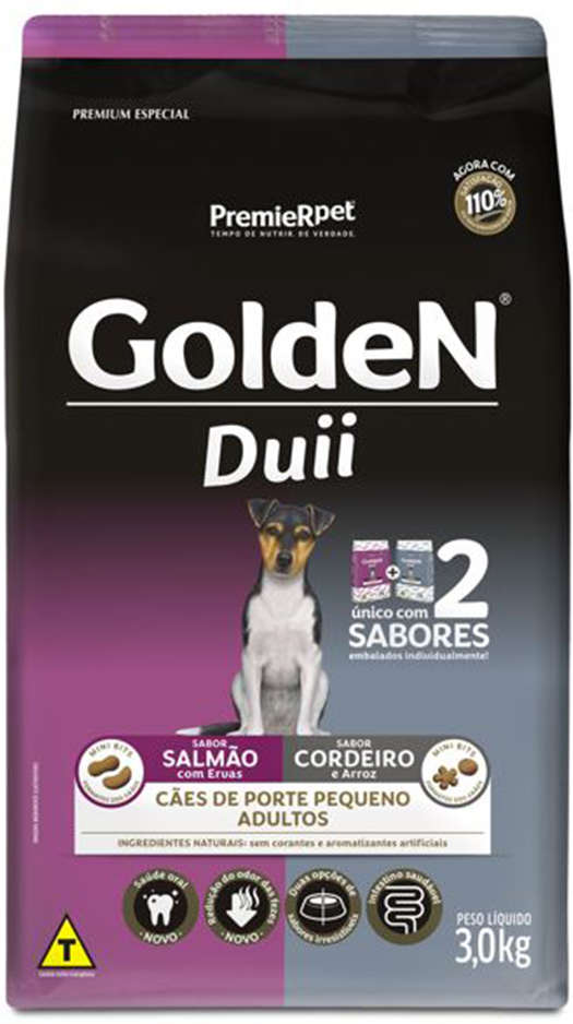 Ração Seca PremieR Pet Golden Duii Salmão e Cordeiro para Cães Adultos Pequeno Porte - 3Kg
