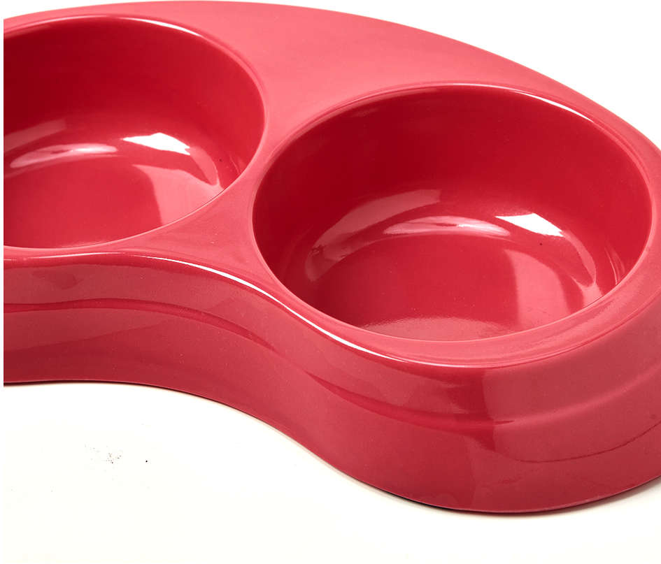 Comedouro Duplo Chalesco Melamina Rosa para Cães - Tam. P