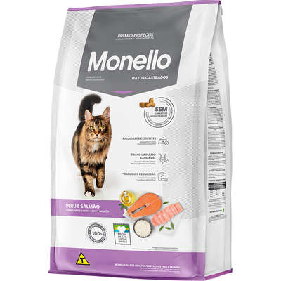 Ração Seca Monello Peru e Salmão para Gatos Adultos Castrados