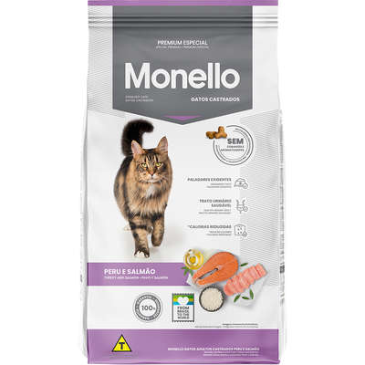 Ração Seca Monello Peru e Salmão para Gatos Adultos Castrados