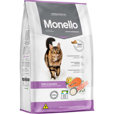 Ração Seca Monello Peru e Salmão para Gatos Adultos Castrados