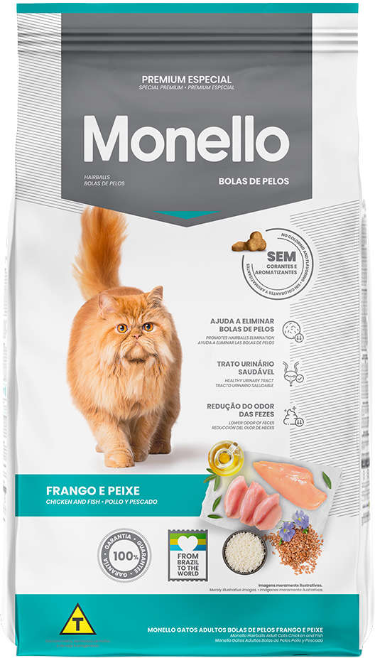 Ração Seca Monello Frango e Peixe Bolas de Pelos para Gatos Adultos - 1Kg
