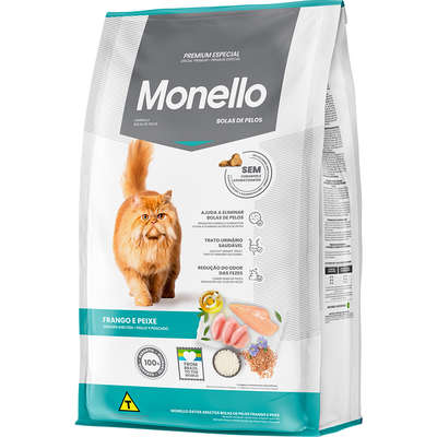 Ração Seca Monello Frango e Peixe Bolas de Pelos para Gatos Adultos