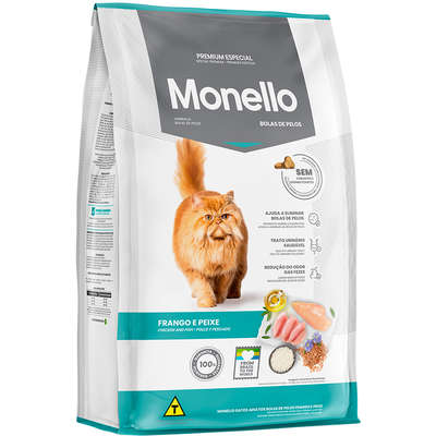 Ração Seca Monello Frango e Peixe Bolas de Pelos para Gatos Adultos