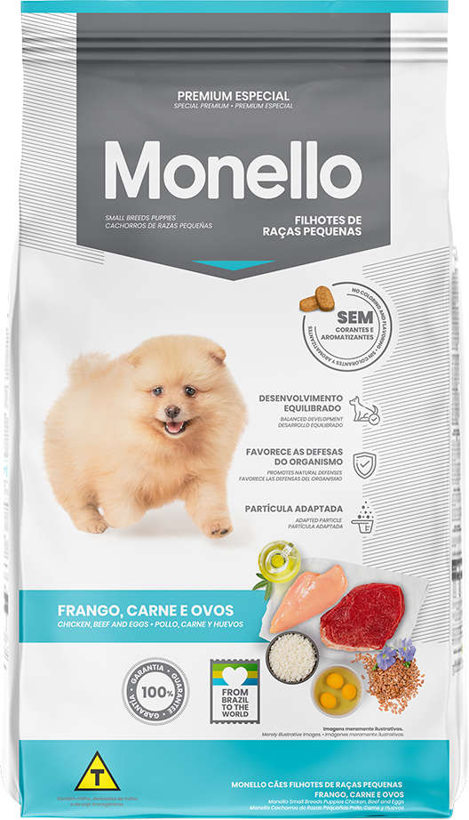 Ração Seca Monello Frango, Carne e Ovos para Cães Filhotes Raças Pequenas - 15Kg