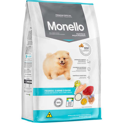 Ração Seca Monello Frango, Carne e Ovos para Cães Filhotes Raças Pequenas
