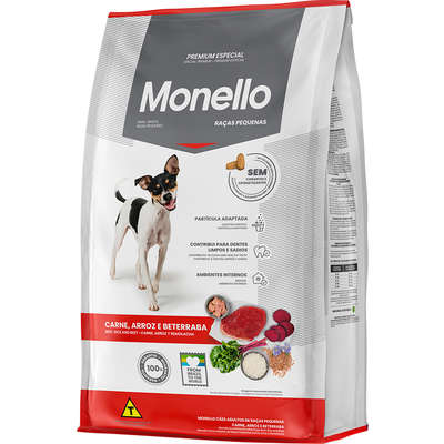 Ração Seca Monello Carne, Arroz e Beterraba para Cães Adultos Raças Pequenas