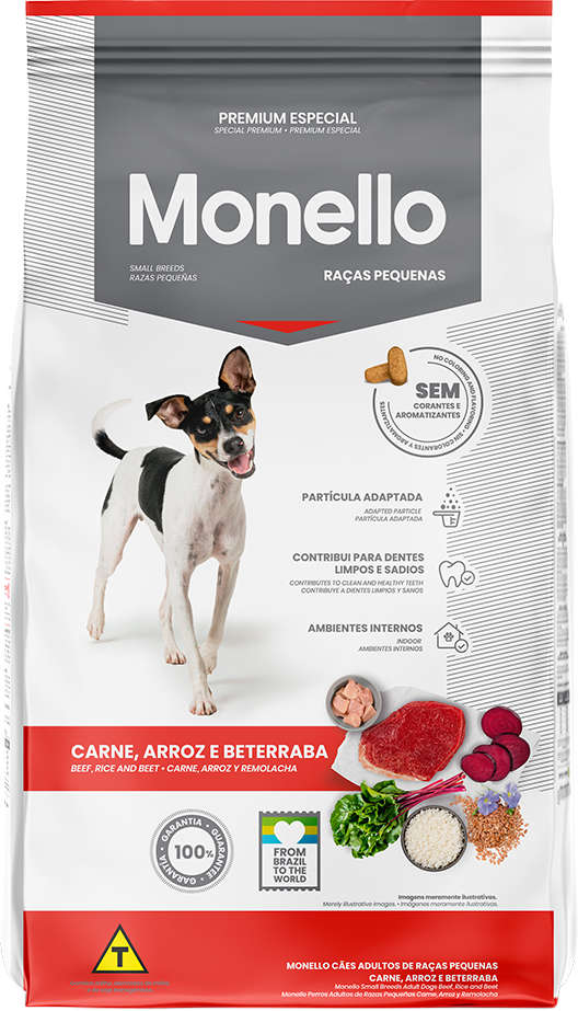 Ração Seca Monello Carne, Arroz e Beterraba para Cães Adultos Raças Pequenas - 10,1Kg