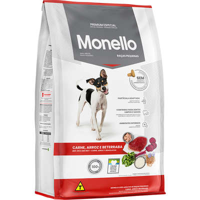 Ração Seca Monello Carne, Arroz e Beterraba para Cães Adultos Raças Pequenas
