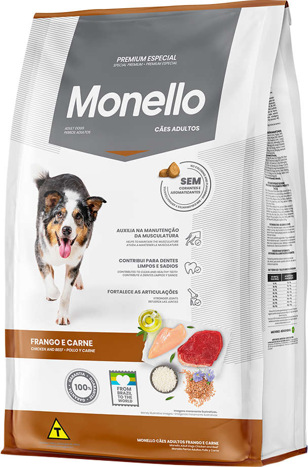 Ração Seca Monello Frango e Carne para Cães Adultos - 15Kg