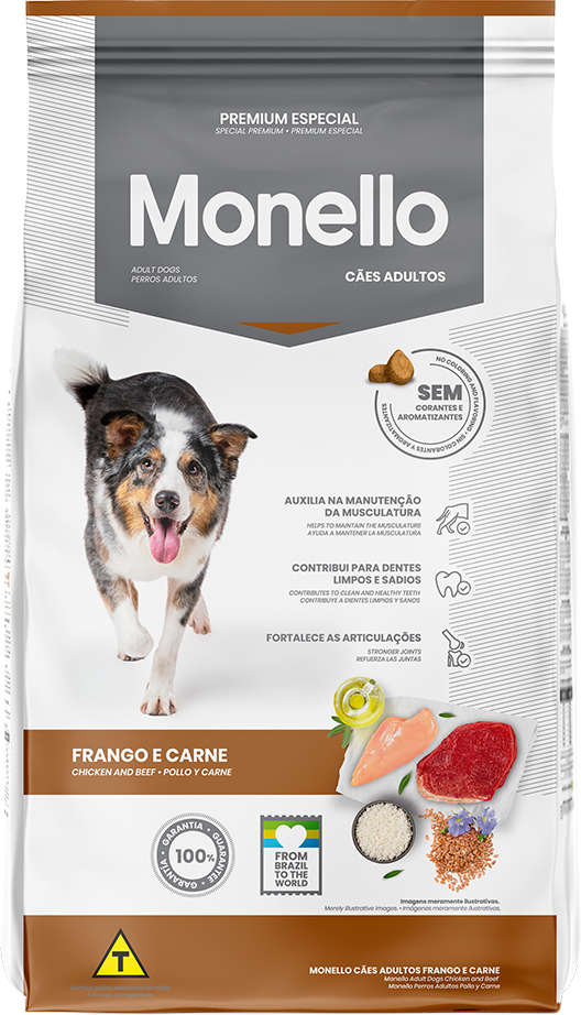 Ração Seca Monello Frango e Carne para Cães Adultos - 15Kg