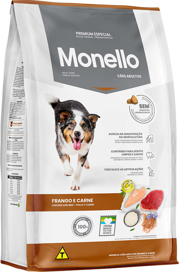 Ração Seca Monello Frango e Carne para Cães Adultos - 15Kg