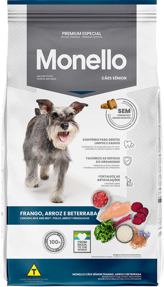 Ração Seca Monello Frango, Arroz e Beterraba para Cães Sênior - 15Kg
