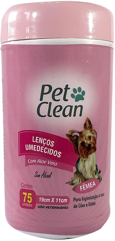 Lenços Umedecidos Fêmea Pet Clean para Cães e Gatos - 75 Unidades