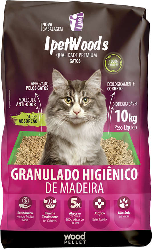 Granulado Ipet Woods de Madeira para Gatos - 10Kg