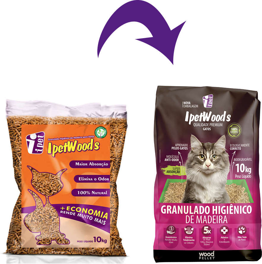 Granulado Ipet Woods de Madeira para Gatos - 10Kg