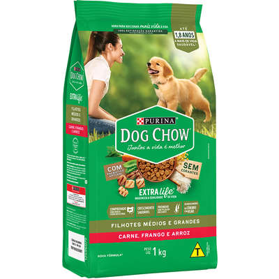 Ração Seca Nestlé Purina Dog Chow Extra Life Carne, Frango e Arroz Cães Filhotes Todas as Raças