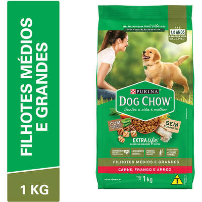 Ração Seca Nestlé Purina Dog Chow Extra Life Carne, Frango e Arroz Cães Filhotes Todas as Raças