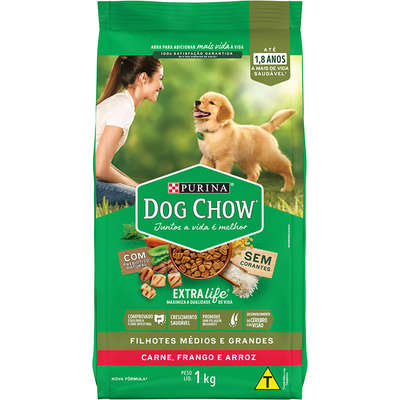 Ração Seca Nestlé Purina Dog Chow Extra Life Carne, Frango e Arroz Cães Filhotes Todas as Raças