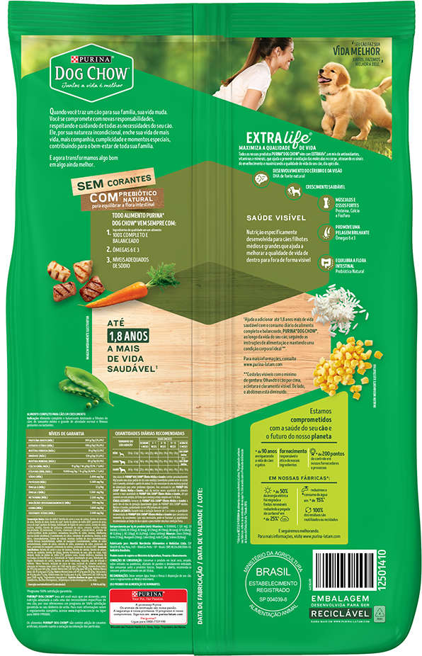 Ração Seca Nestlé Purina Dog Chow Extra Life Carne, Frango e Arroz Cães Filhotes Todas as Raças - 15Kg