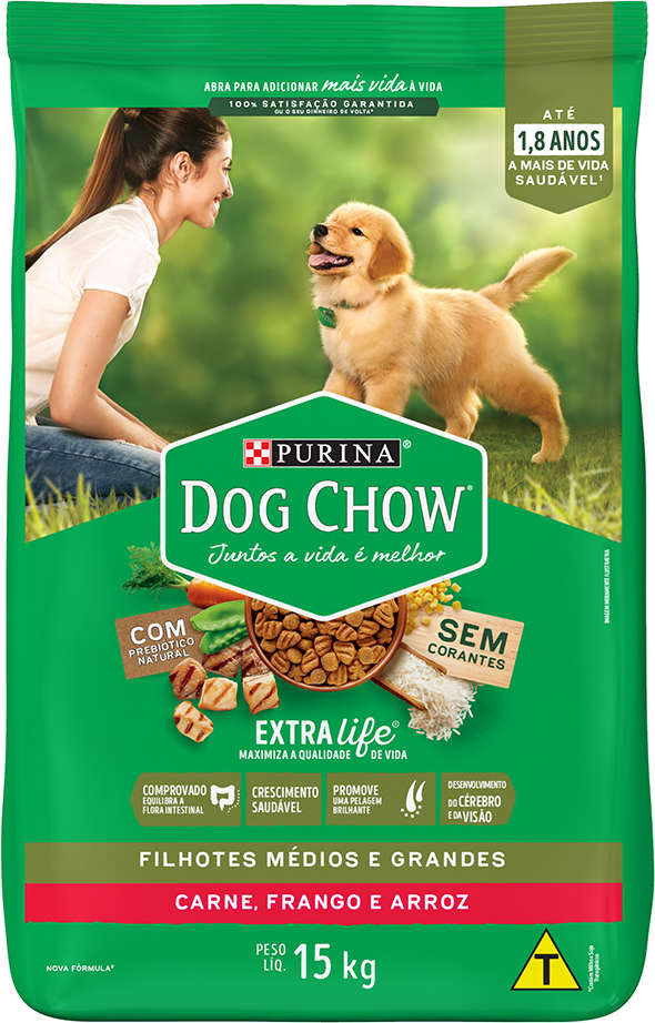 Ração Seca Nestlé Purina Dog Chow Extra Life Carne, Frango e Arroz Cães Filhotes Todas as Raças - 15Kg