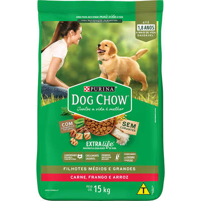 Ração Seca Nestlé Purina Dog Chow Extra Life Carne, Frango e Arroz Cães Filhotes Todas as Raças