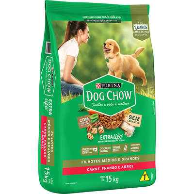 Ração Seca Nestlé Purina Dog Chow Extra Life Carne, Frango e Arroz Cães Filhotes Todas as Raças