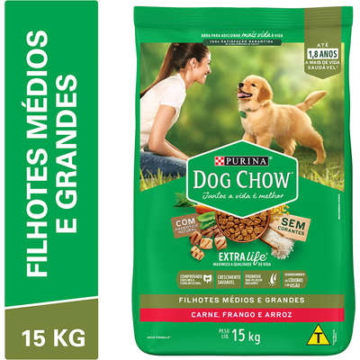 Ração Seca Nestlé Purina Dog Chow Extra Life Carne, Frango e Arroz Cães Filhotes Todas as Raças