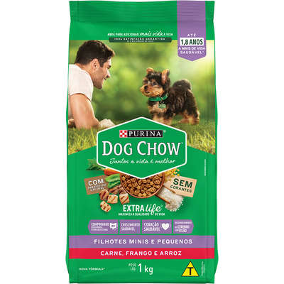 Ração Seca Nestlé Purina Dog Chow Extra Life Carne, Frango e Arroz Cães Filhotes Raças Minis e Pequenas