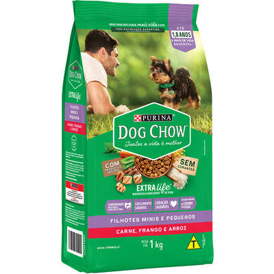 Ração Seca Nestlé Purina Dog Chow Extra Life Carne, Frango e Arroz Cães Filhotes Raças Minis e Pequenas